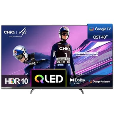 CHIQ L40QST 40 Zoll (101cm) FHD, QLED Pro Smart Google TV, Kompatibel mit HDR10, DBX-tv, Apple AirPlay, Prime Video, YouTube, Dolby Audio, mit Google Sprachsteuerung, Rahmenloses Design