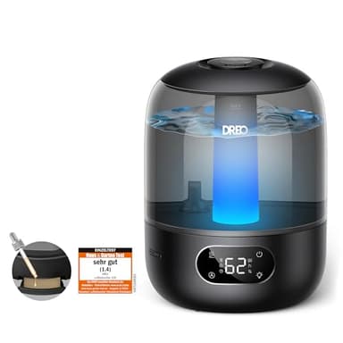 Dreo Luftbefeuchter für das Schlafzimmer, Kaltnebel-Ultraschallgerät mit 30 Stunden Laufzeit, 3L Top-Fill-Tank, Feuchtigkeitssensor, Nachtlicht für Babys, Kinderzimmer, für Pflanzen und Zuhause