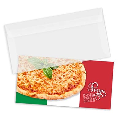GESCHENKGUTSCHEINcom by POS-HAUER. Gutschein-Set. 50x Gutschein + Kuvert. Für Italienische Restaurants Pizzeria Gastronomie, blanko zum selber Ausfüllen.