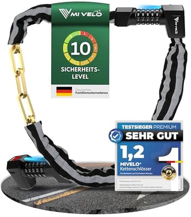 MIVELO Fahrradschloss Kettenschloss hohe Sicherheit 100cm lang I Fahrrad Schloss 8mm gehärteter Stahl I Ideal für E Bike, MTB & Rennrad (Mit Zahlencode & LED-Beleuchtung)