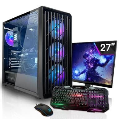 SYSTEMTREFF Basic Gaming Komplett PC Set AMD Ryzen 7 5700G 8x4.6GHz | Radeon RX Vega 8 4K DX12 | 1TB M.2 NVMe | 32GB DDR4 RAM | Windows 11 | 27 TFT Monitor | Desktop Paket Computer für Gamer, Gaming