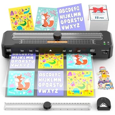 Laminiergerät A3 für A3 A4 A5 A6 A7 mit Papierschneider | 15Blatt Laminierfolien | Eckrunde, ABS-Anti-Stau | Heiß und Kalt | Intelligenter Schutz Laminiermaschinen für Zuhause, Schule, Büro