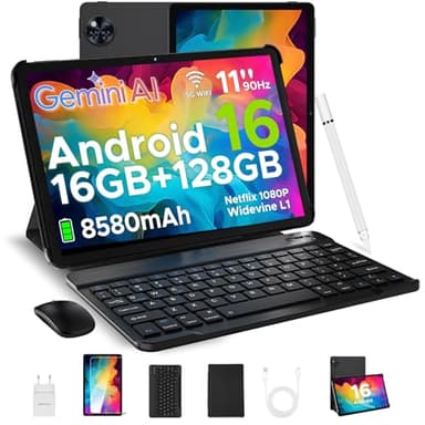 DOOGEE U11 Neueste Android 16 AI Tablet 11 Zoll 16GB+128GB (2TB TF) Widevine L1 Gaming Tablets, 8580mAh, Octa-Core, 2.4G+5G WiFi, 13MP+5MP, Tablet mit Tastatur, Maus, Stift, Hülle und Schutzfolie