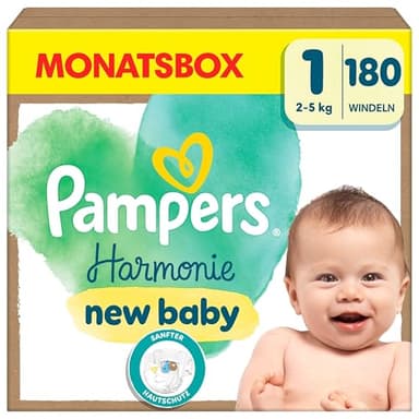 Pampers Harmonie Windeln Größe 1, 180 Windeln, 2kg-5kg, sanfter Hautschutz mit 100Prozent Pampers Schutz