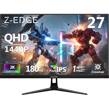 Z-Edge 27 Zoll QHD Gaming Monitor 180Hz 2K Fast IPS 1ms 2560x1440, 350cd/m² Helligkeit, 1,07 Milliarden Farben, 94% DCI-P3, HDR10, FreeSync, DisplayPort (180Hz) HDMI (144Hz), VESA Kompatibel, Schwarz