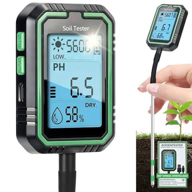 Rhein-B® Feuchtigkeitsmessgerät Pflanzen, 4-in-1 Digital Plant bodenmessgerät with ph messgerät Erde/Temperature/Feuchtigkeit/Licht für Gartenarbeit, Farm, Rasen, Landwirtschaft und Outdoor-Pflanzen