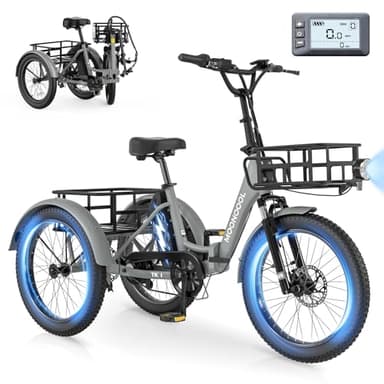 SUNYRISY E Bike Dreirad für Erwachsene Klapprad, 20" Herren Damen Mit 36V 20AH Akku Elektro Dreirad Fahrrad, 250W Motor Elektrofahrrad 45 NM Geschwindigkeit 25 KM/H E-Bike Mit Großer Korb