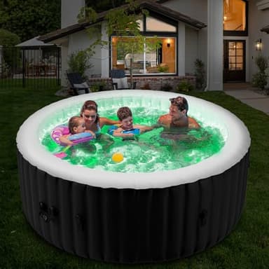 Obqer Hot Tub Aufblasbar für 4 Personen Mit LED, 2400W In/Outdoor SPA Pool Winterfest Mit 120 LuftdüSen, Frostschutz, 799 Liter, Auslaufsichere, Energiesparend, Bubble Spa & Wellness Massage