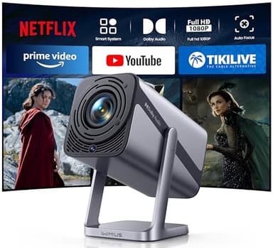 Mini Beamer 4K 600ANSI Smart Beamer 4K Full HD 1080P Auto Fokus Auto Vertikale Trapezkorrektur Projektor 360° Drehbar WiFi6 2-Wege Bluetooth Kurzdistanz Projektor für Home Outdoor Integrierte Apps