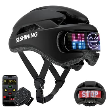Fahrradhelm Herren mit Licht, Intelligenter App-Programmierbarer Fahrradhelm mit Rückseitigem LED-Display und USB-Aufladung, mit Blinker-Fernbedienung