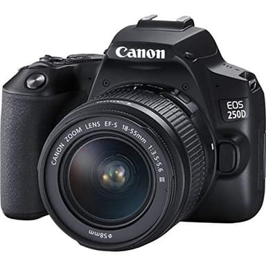 Canon EOS 250D digitale Spiegelreflexkamera + Objektiv EF-S 18-55mm F3.5-5.6 III (24, 1 Megapixel, 7,7 cm/3 Zoll Vari-Angle Display, APS-C-Sensor, 4K, Full-HD, DIGIC 8, WLAN, Bluetooth), schwarz