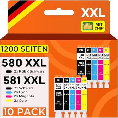 Supply Guy 580XXL 581XXL Druckerpatronen kompatibel mit Canon PGI-580 CLI-581 für Pixma TS705 TS705a TS6350 TS6350a TS6351a TS6300 TR8550 TS9550 TS6150 TS6250 TR8500 Multipack 10 Patronen 580 581 XXL