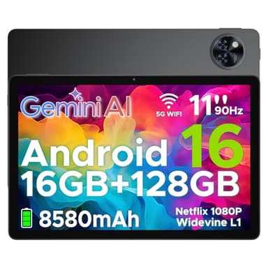 DOOGEE U11 Android 16 Tablet 11 Zoll Gemini AI 16GB RAM +128GB ROM (2TB TF), 8580mAh Gaming Tablet Unisoc T7200 Octa-Core, Widevine L1+13MP+5MP Tablets PC, 2.4G+5G WLAN GMS/3.5mm Audio/OTG/GPS/Face ID