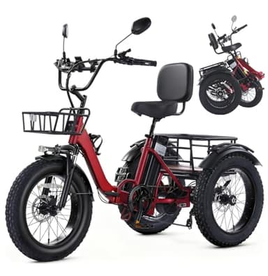 Elektro Dreirad für Erwachsene faltbares E-Trike Tiefeinsteiger 20x4 Zoll Fat Tire 250W Motor 65 Nm 48V 15,6Ah Akku 20 km/h mit Differenzial & Parkbremse Front- & Heckkorb