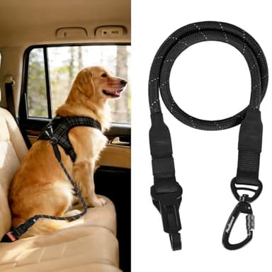 PetBonus Hunde Sicherheitsgurt für Auto, Seil-Hundeauto Sicherheitsgeschirr für Fahrzeuge, Hund Anschnallgurt mit Heavy-Duty Schnallen Haken Karabiner für Kleine, Mittlere, Große Hunde (Schwarz)