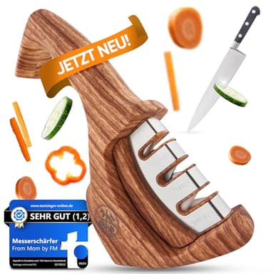 Diamant Messerschärfer Profi [3-in-1] Testsieger Messerschleifer Profi für scharfe Messer | Knife Sharpener, Rollschleifer, Messerschleifmaschine für schnelles Schärfen – Das Original From Mom by FM