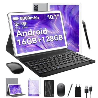 FEONAL Android Tablet 10 Zoll, 16GB RAM+128GB ROM(1TB TF), 5G WiFi Tablet Mit Tastatur Maus Stift & Hülle, MTK8183 Octa-Core, 8000mAh Akku, 21MP Kamera, 1080FHD, Type-C, GPS, OTG