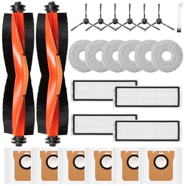 25 Stück Zubehör für Xiaomi X20 Max / X20 Pro Saugroboter, 6 Staubbeutel 6 Wischpad 2 Hauptbürste 6 Seitenbürsten 4 HEPA Filter 1 Reinigungsbürste. Ersatzteile für Xiaomi X20
