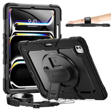timecity Für iPad Pro 13-Zoll M5/M4(2025/2024) 7. Generation Tasche Mit Integriertem Bildschirmschutz, 360° Drehbarem Ständer, Verstellbarem Schultergurt, Präzisen Aussparungen-Schwarz