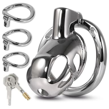 Metall Chastity Cage Männer mit Anti-Rutsch-Gürtel, Verstellbaren Ringen und Schloss, Edelstahl Keuschheitsgürtel für Herren, Cock Cage SM Bondage Sexspielzeug, Wasserdichtes Design