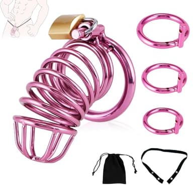 Peniskäfig - Chastity Cage mit Keuschheitsgürtel, Keuschheitskäfig Herren Ringe in 3 Größen (4cm, 4.5cm, 5cm) Lila Cock Cage Metall, Penis Käfig Bondage BDSM, Fesseln Sexspielzeug für Männer