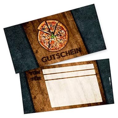 itenga Geschenkgutschein Verpackung I Geschenkkarte I Motiv Pizza Holzbrett I Gutschein I 21,0 x 10,5 cm I Postkarte zum Ausfüllen