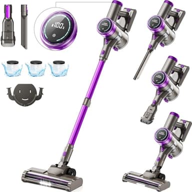 Dunifah Akku Staubsauger Kabellos 45000Pa 550W Akkusauger - Bis zu 65 Min Laufzeit mit LED Display und Anti Tangle Bürste Für Tierhaare Hartböden Teppich