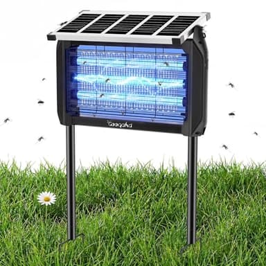 Insektenvernichter Elektrisch Solar - 10W Outdoor Mückenlampe mit UV-Lampe, 4000mAh Akku 12h Dauerbetrieb, IPX5 Wasserdicht, Gratis Kette für Wandmontage & Erdstecker, für Garten/Terrasse/Camping