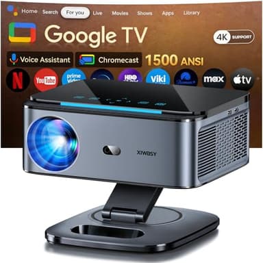 Beamer【1500 ANSI/Autofokus/360°-Drehung】 XIWBSY Projektor 4k Google TV/Sprachsteuerung, WiFi 6 Bluetooth 5, 38000 Lumen, Heimkino/Outdoor Beamer Netflix