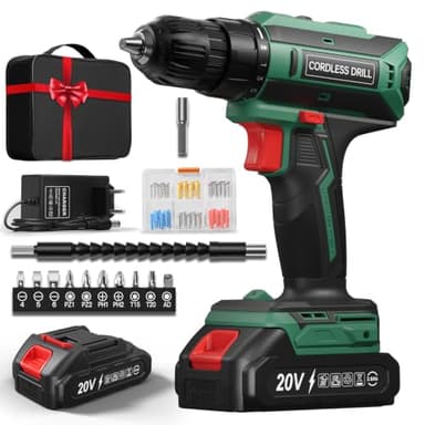 Akkuschrauber mit 2000mAh Akku, 20V Akku Bohrschrauber Set 42Nm Max, 2-Gang Akku-Bohrmaschine, Kompatibel mit Makita Akku, 25+1 Drehmomentstufen, 10mm Bohrfutter, LED-Licht, Für Reparatur und DIY Grün