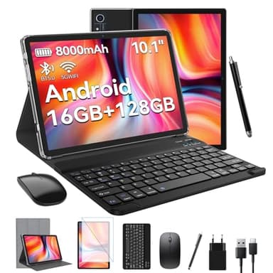 FEONAL Android Tablet 10 Zoll, 16GB RAM+128GB ROM(1TB TF), 5G WiFi Tablet Mit Tastatur Maus Stift & Hülle, Octa-Core, 8000mAh Akku, 21MP Kamera,Type-C/GPS/OTG - Schwarz