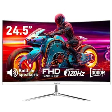 Gawfolk Curved Monitor 24,5 Zoll 120Hz mit Lautsprecher, 3000R Gebogen PC Bildschirm FHD 1080P, Weiß Computerbildschirm mit Eye Care Technologie HDMI VGA, unterstützt VESA