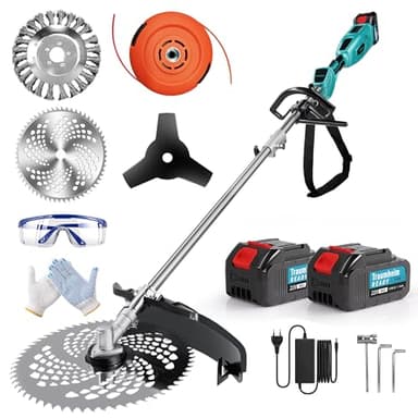 Traumheim Rasentrimmer mit Akku, 4-in-1 Akku Rasentrimmer für Makita-Akkus, 950W Bürstenloser Motorsense mit 15cm Unkrautbürste, Tap&Go, 2X 4.0Ah Akku, Rasenkantenschneider für Garden Trimmen