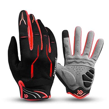 I Kua Fly Vollfinger Fahrradhandschuhe Männer Touchscreen Kompatibel MTB Handschuhe mit Gel für Herren Damen (Rot, XL)