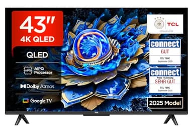 TCL 43T69C 43 Zoll QLED, Direct LED TV, 4K HDR TV, Smart Google TV (Dolby Vision & Atmos, Motion Clarity, Kompatibel mit Google Assistant & Alexa)