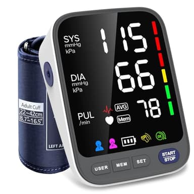 WAJ Blutdruckmessgerät, Blutdruckmessgerät Oberarm mit großer Manschette (22-42 cm) für zu Hause | Extra großes 6,4-Zoll-LED-Display | Arrhythmie-Erkennung | 2×120 Speicherplätze | Pulsmessung