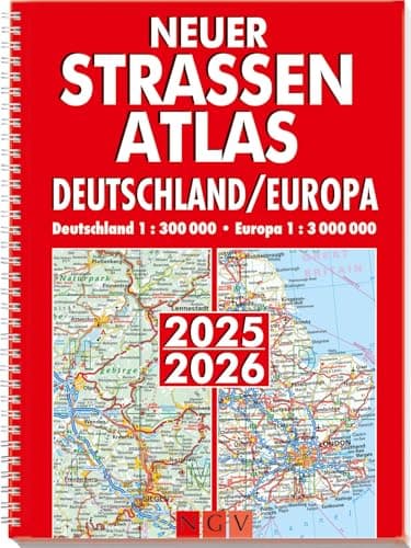 Neuer Straßenatlas Deutschland/Europa 2025/2026: Deutschland 1:300.000 | Europa 1:3.000.000 | Praktisch mit Spiralbindung