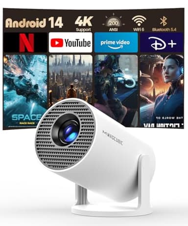 Magcubic Mini Beamer 4K Unterstützt Android 14, Smart Projector 5G WiFi 6 BT 5.4, Mini Projektor Full HD 1080P Unterstützt 200ANSI 8000L Auto Horizontal Trapezoid Correction (weiß)