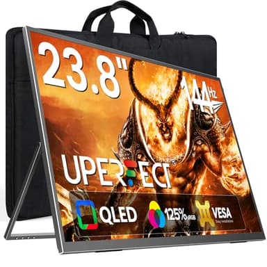 UPERFECT 24" 144Hz QLED Portable Monitor mit 2000:1 125% sRGB 400 Nits FHD 1080p, HDMI & USB-C für Laptops, Spielekonsolen, Smartphones und Mini-PCs, externer Zweitbildschirm für Gaming und Arbeit