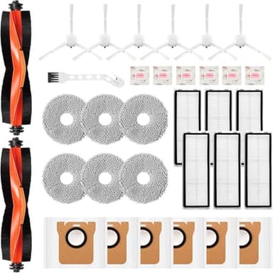 Chyodi 27 Stück Zubehör für Xiaomi X20+ / X10 Plus Saugroboter, Ersatzteile 6 Staubbeutel 6 Wischpad 2 Hauptbürste 6 Seitenbürsten 6 HEPA Filter 1 Reinigungsbürste，6 Flach-Duftstein