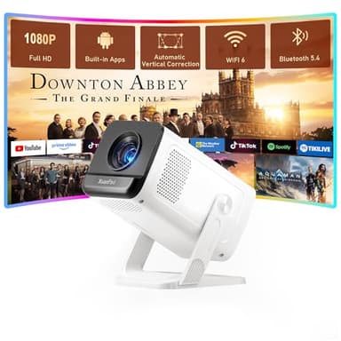 [Mini Beamer & Offizielle Lizenzierte App] XuanPad White Smart Beamer 4K Unterstützung 20000 Lumen mit WiFi und Bluetooth, Tragbarer Native 1080P Outdoor Projektor mit 360° Ständer