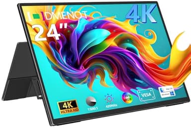odmenot 61 cm (24 Zoll) großer tragbarer 4K-Monitor UHD (3840 x 2160) 120% sRGB externer zweiter Bildschirm für Desktop-Laptop, Mini-PC, MacBook, mit Ständer, HDMI, USB-C-Reisedisplay für PS5/Xbox