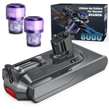 V11 Akku, Morpilot 25.2V 8000mAh Ersatzakku für SV15/SV16/V11 Outsize/Absolute Extra/Absolute Pro/Fluffy Extra/Toque Drive/Animal Cordless Stick mit 2 Filtern