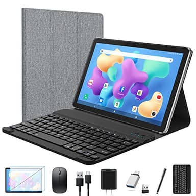 FEONAL Android Tablet 10 Zoll,2-in-1 Tablet Mit Tastatur,5G WiFi Android 14 Tablets PC - 8GB RAM+128GB ROM(1TB TF), Bluetooth 5, Octa-core,1080FHD, 21MP Kamera,8000mAh,GMS-Zertifizierung,GPS/OTG-Grau