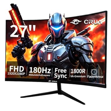 CRUA 27'' 180Hz Curved Gaming Monitor-27 Zoll FHD Curved Computer Screen,Krümmung 1800R,VA-Panel,180Hz, Gaming Display, Augenpflege,Neigungsverstellung, HDMI,DP Schwarz