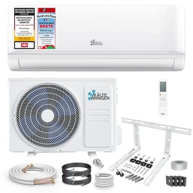 Kältebringer Split Klimaanlage - 9000 BTU (2,6 kW) - Klimagerät mit Heizfunktion, WiFi & App, bis 45qm, sehr leise - Set mit 5m Kupferleitung, Kältemittel R32, Montagematerial, Wandhalterung