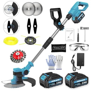 Akku Rasentrimmer für Makita Akkus, 4 in 1 Elektrischer Freischneider, mit 2 X 21V Makita Akkus & 4 Klingentypen, Rasenkantenschneider mit Verstellbarer Griff und Winkel des,für Garten und Rasen