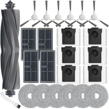 Bluearks 24 Stück Zubehör für Dreame L10s Ultra Gen 2 / L10s Pro Heat / X30 / L40 AE/Mova E30 Ultra Saugroboter,Bestehend Aus 1 Hauptbürste,6 Wischtüchern,4 HEPA Filtern,6 Seitenbürsten,6 Staubbeutel