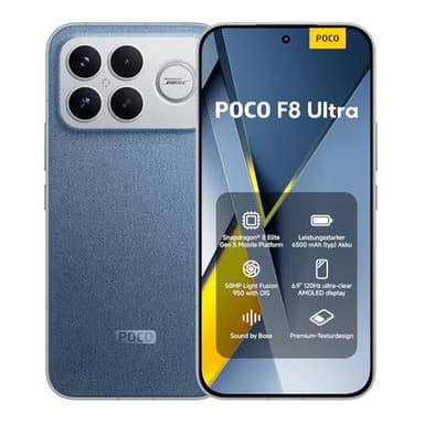 XIAOMI Poco F8 Ultra, Smartphone 16+512 GB, 6.9" 120Hz AMOLED Display, 50MP Light Fusion 950 mit OIS, Sound by Bose, 6500mAh, Denim Blue, 2 Jahre Garantie