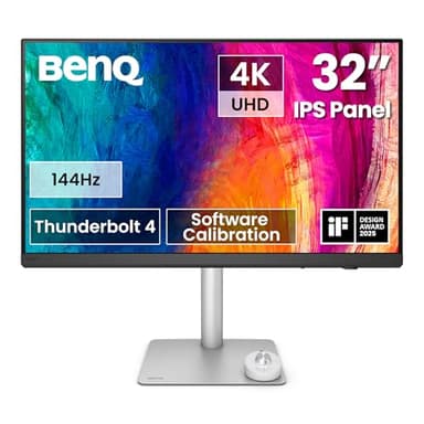 BenQ PD3226G 32" 4K UHD 3840x2160 144Hz Monitor für Designer, IPS, 95% P3, 100% sRGB, 90W Thunderbolt 4, Software-Kalibrierung, KVM, Daisy Chain, reflexionsfreies Nano Matte Panel, höhenverstellbar